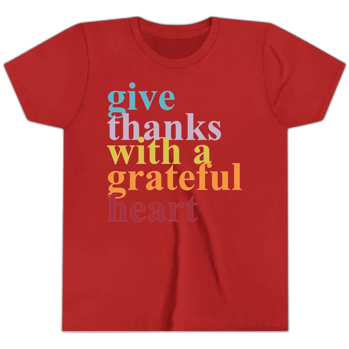 Give Thanks With A Grateful Heart Typography Youth T-Shirt in Red