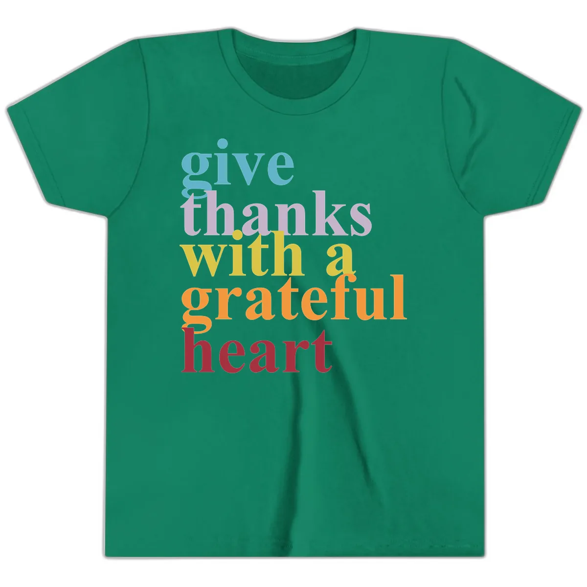 Give Thanks With A Grateful Heart Typography Youth T-Shirt in Kelly