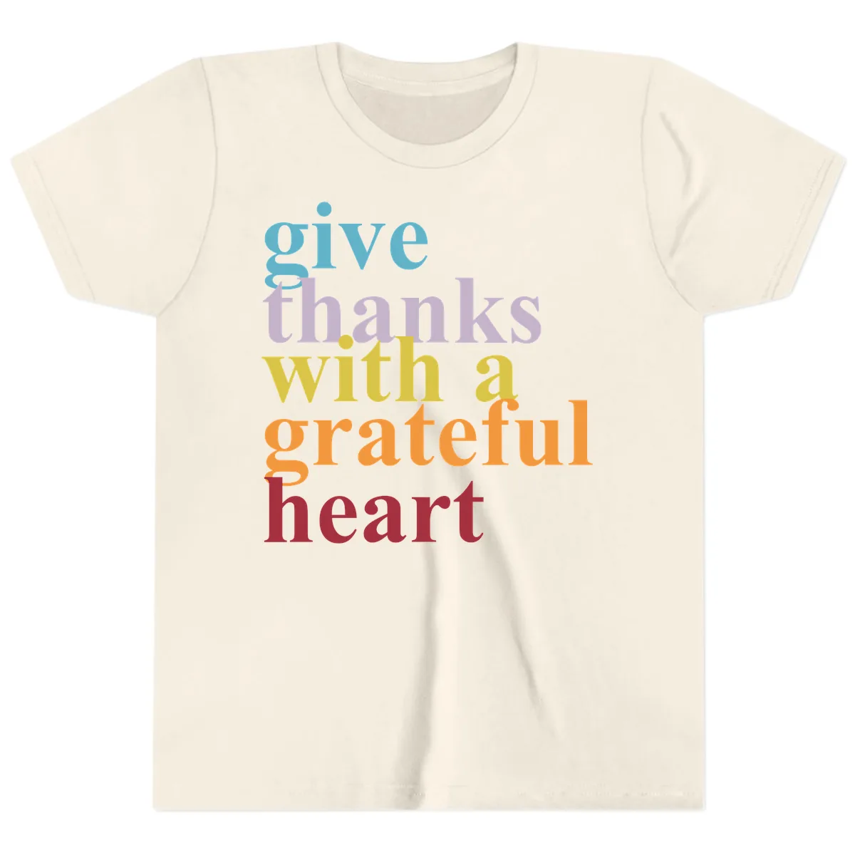 Give Thanks With A Grateful Heart Typography Youth T-Shirt in Natural