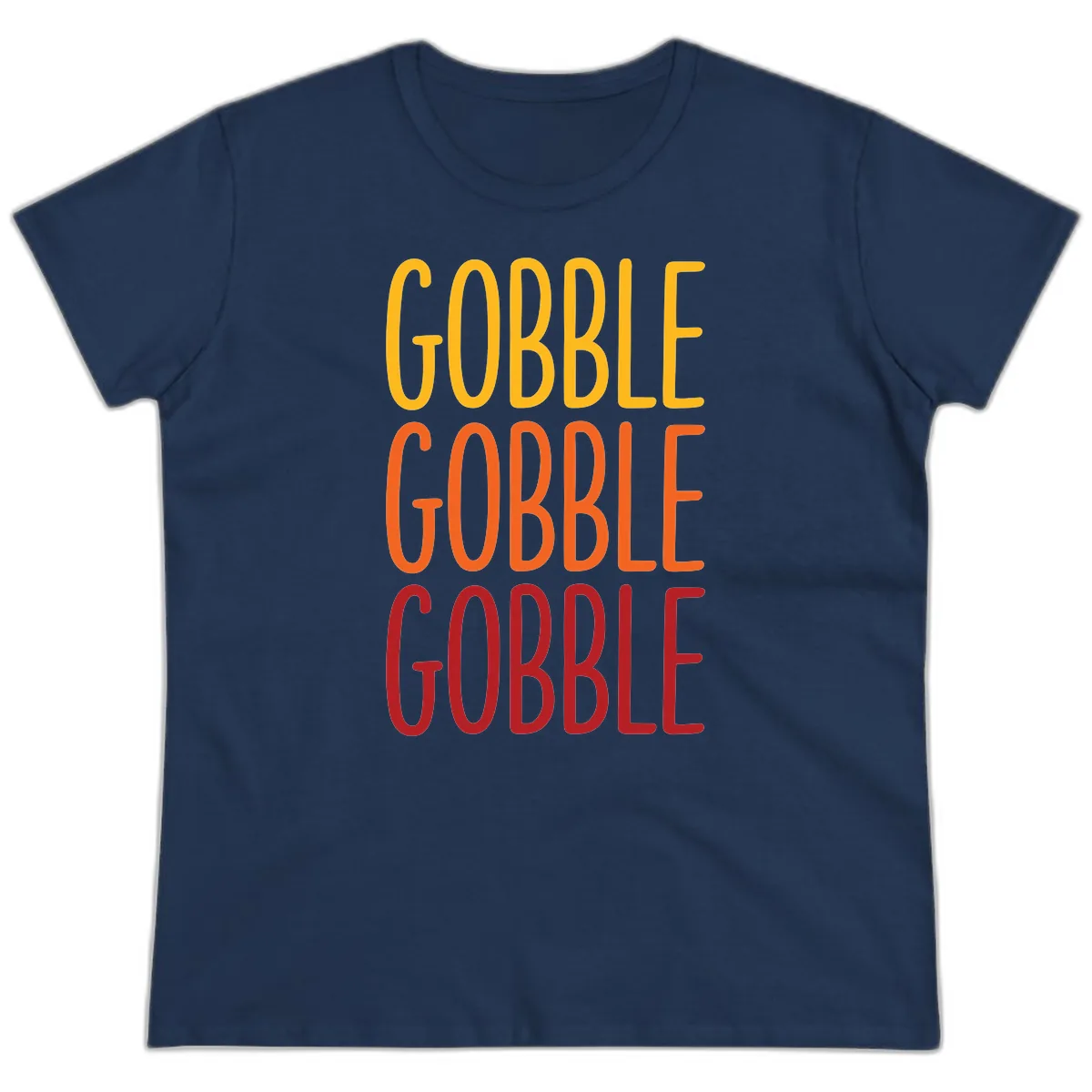 Gobble Gobble Thanksgiving Greeting Ladies Tee in Navy