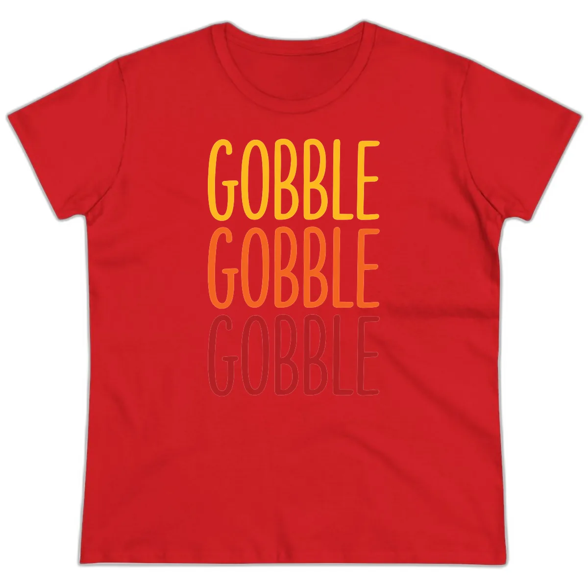 Gobble Gobble Thanksgiving Greeting Ladies Tee in Red
