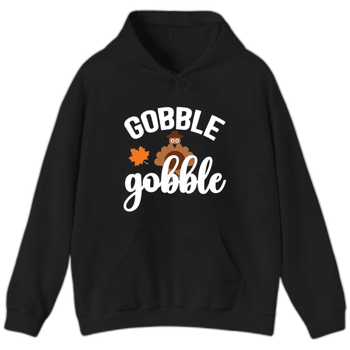 Gobble Gobble Turkey Thanksgiving Design Hoodie in Black