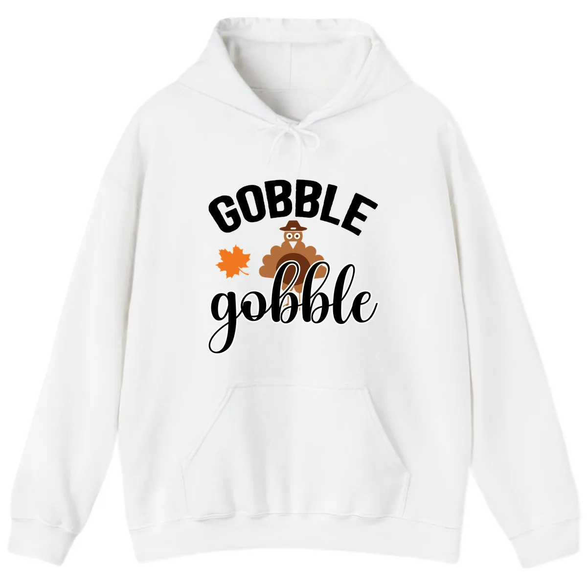 Gobble Gobble Turkey Thanksgiving Design Hoodie in White