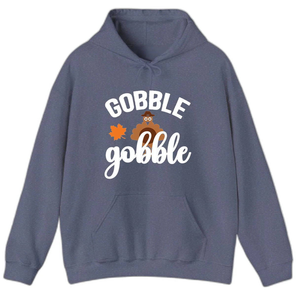 Gobble Gobble Turkey Thanksgiving Design Hoodie in Heather Navy