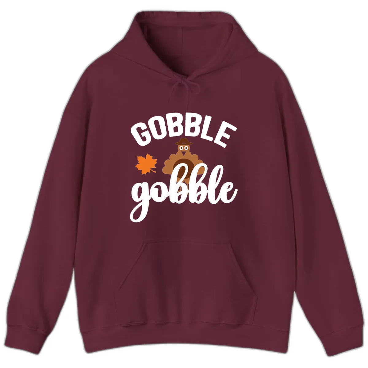 Gobble Gobble Turkey Thanksgiving Design Hoodie in Maroon