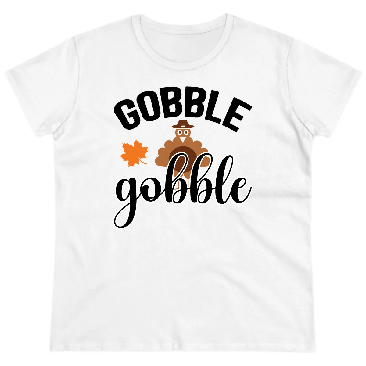 Gobble Gobble Turkey Thanksgiving Design Ladies Tee in White