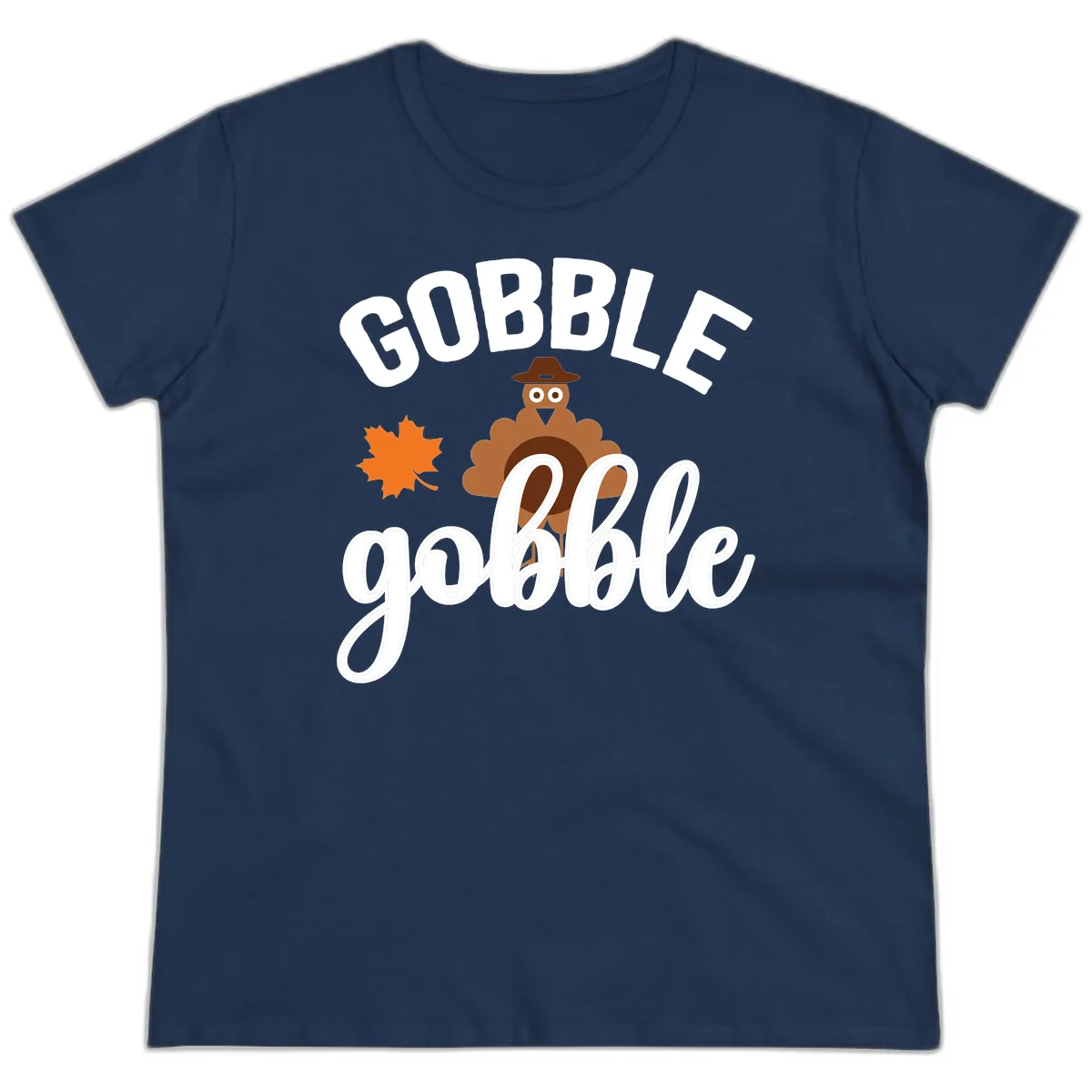 Gobble Gobble Turkey Thanksgiving Design Ladies Tee in Navy