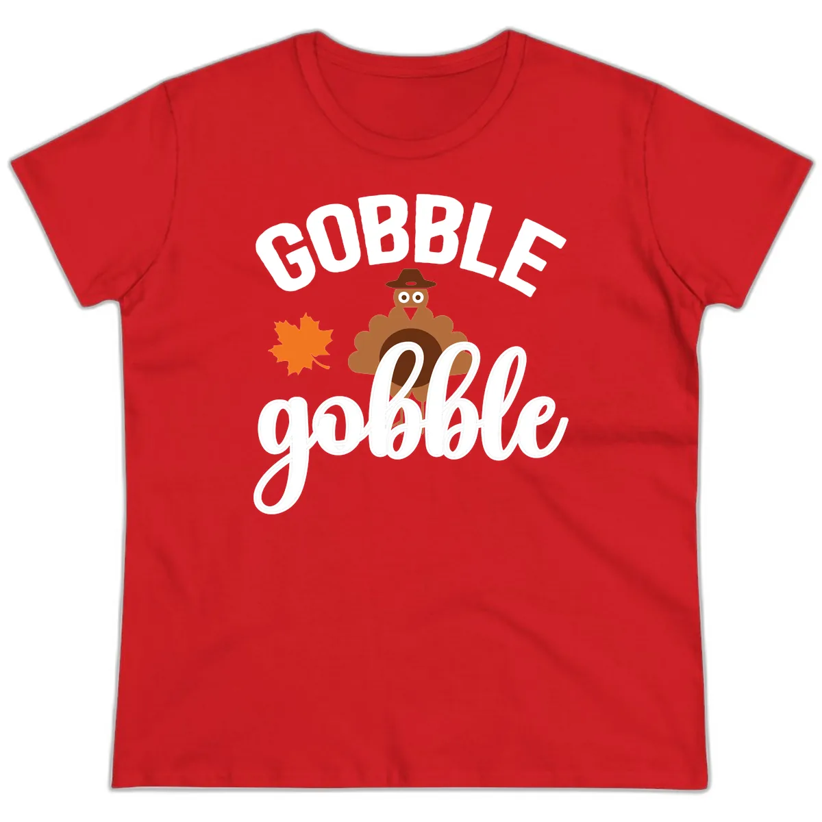Gobble Gobble Turkey Thanksgiving Design Ladies Tee in Red
