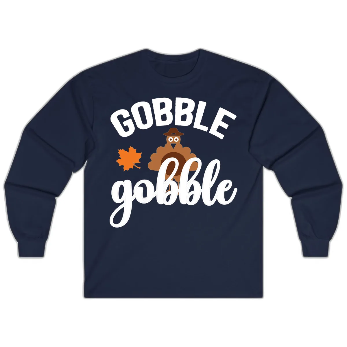 Gobble Gobble Turkey Thanksgiving Design Long Sleeve in Navy