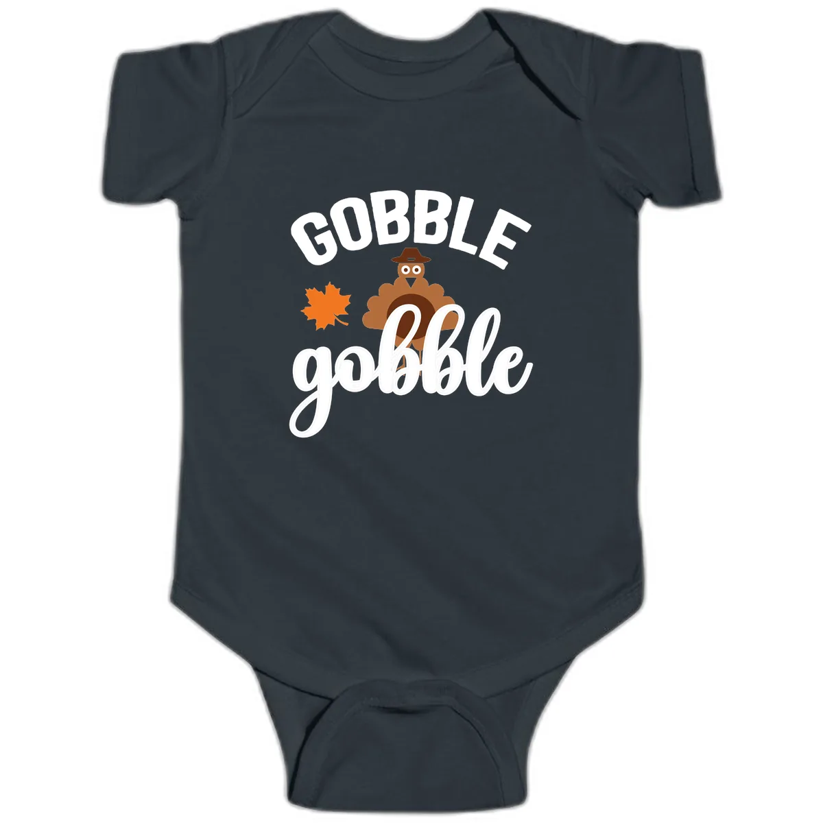 Gobble Gobble Turkey Thanksgiving Design Baby Onesie in Black