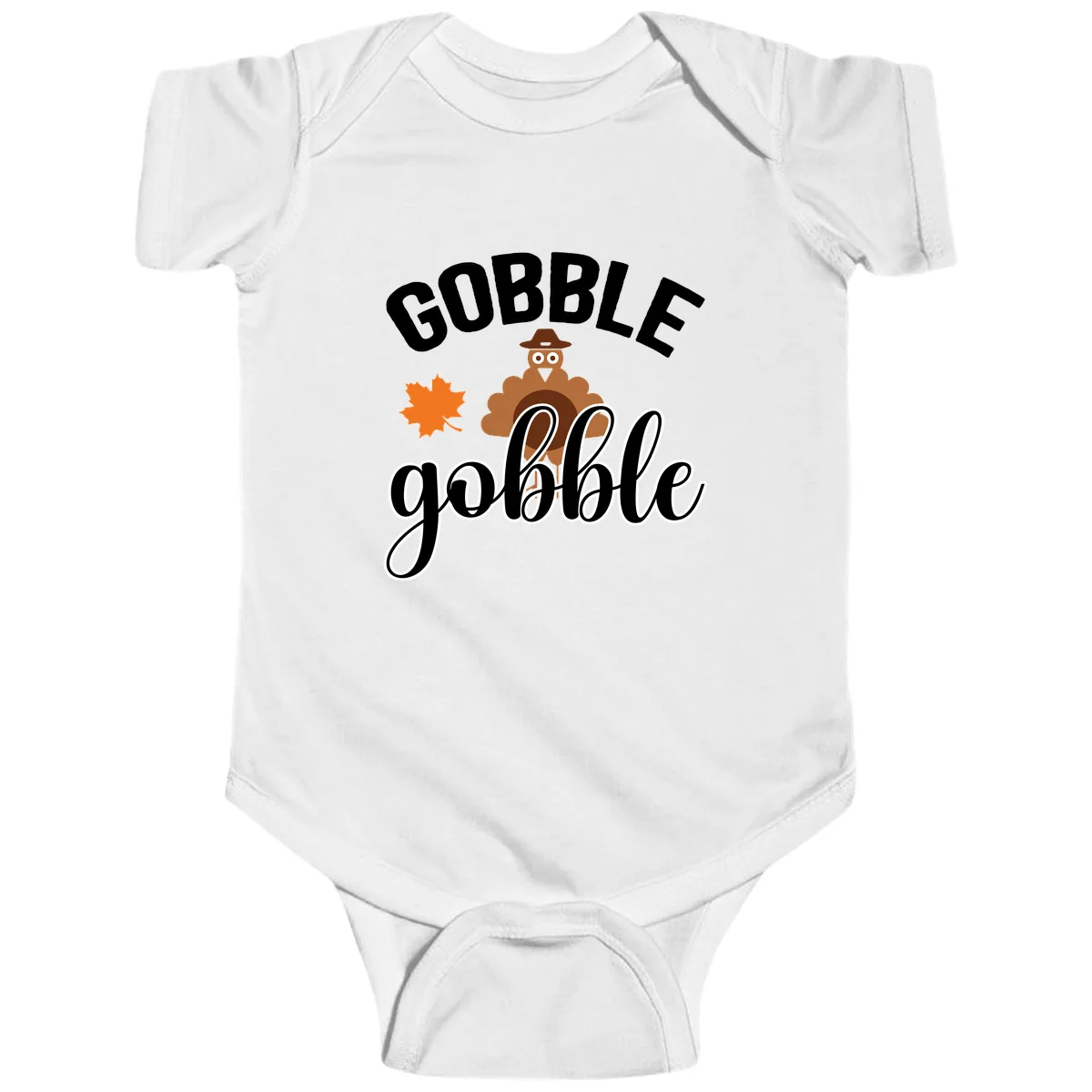 Gobble Gobble Turkey Thanksgiving Design Baby Onesie in White