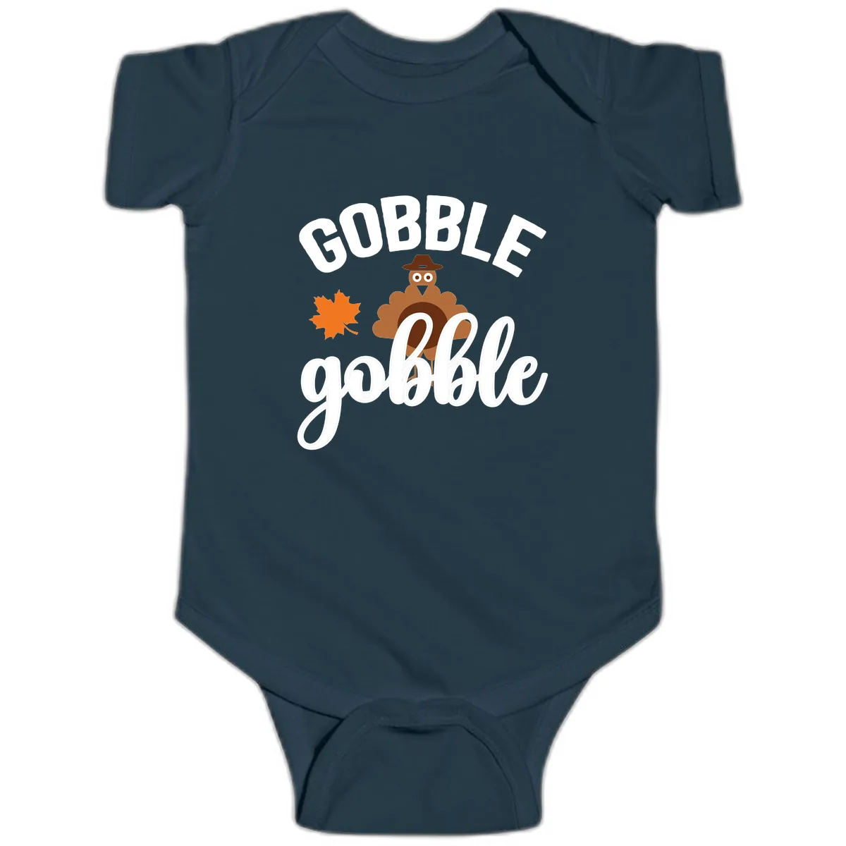Gobble Gobble Turkey Thanksgiving Design Baby Onesie in Navy
