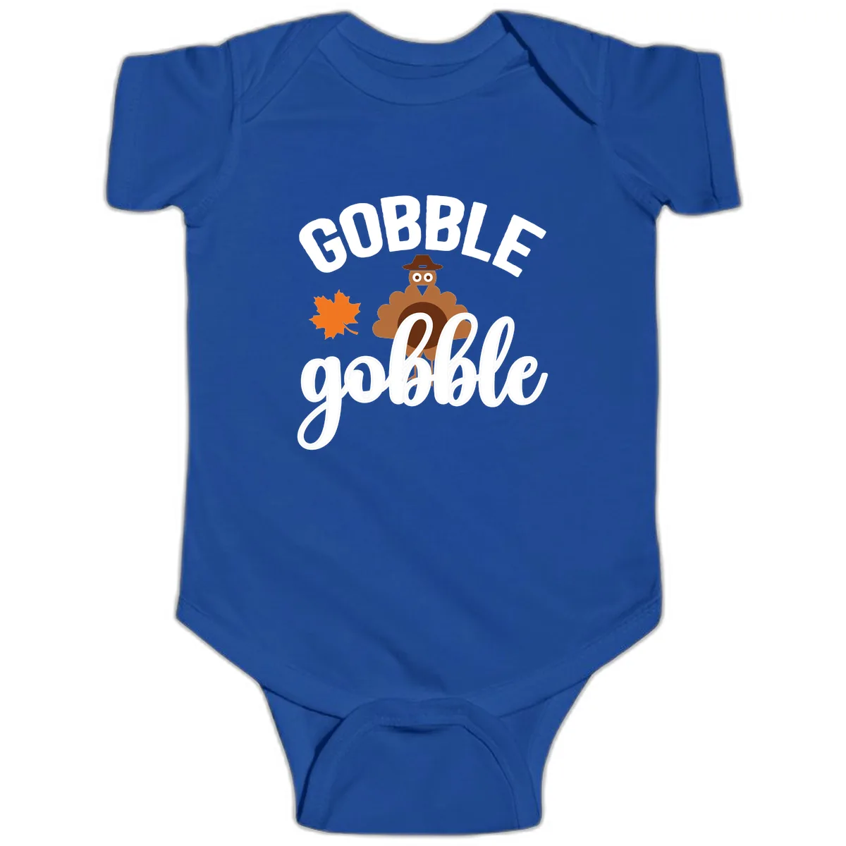 Gobble Gobble Turkey Thanksgiving Design Baby Onesie in Royal