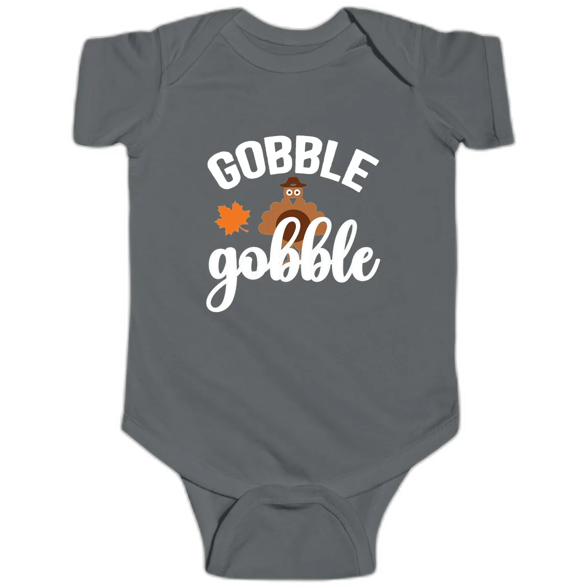 Gobble Gobble Turkey Thanksgiving Design Baby Onesie in Charcoal