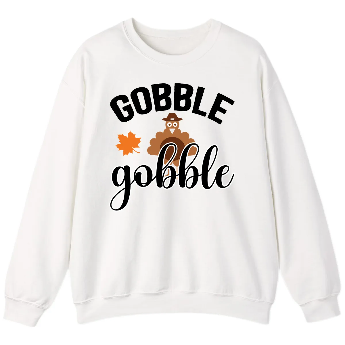 Gobble Gobble Turkey Thanksgiving Design Sweatshirt in White