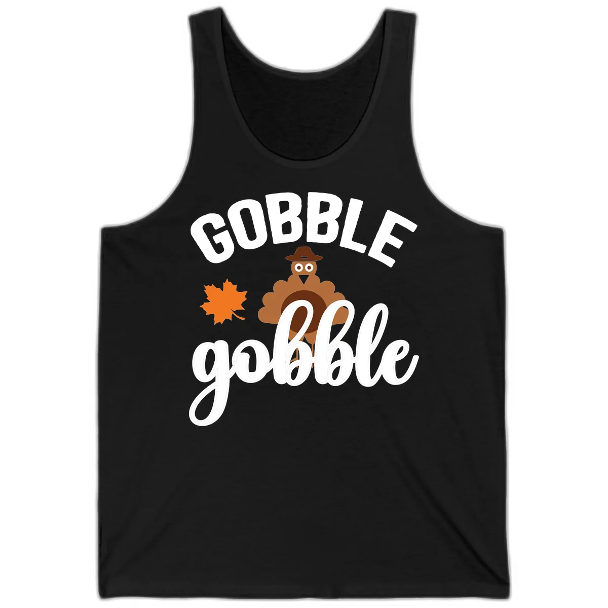 Gobble Gobble Turkey Thanksgiving Design Tank in Black