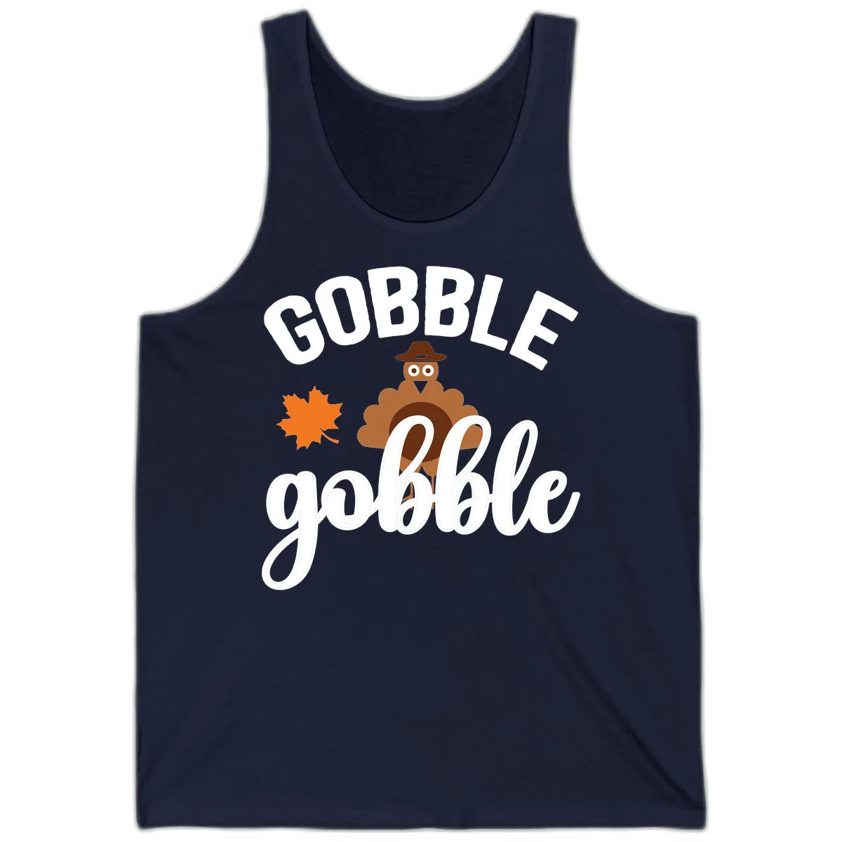 Gobble Gobble Turkey Thanksgiving Design Tank in Navy