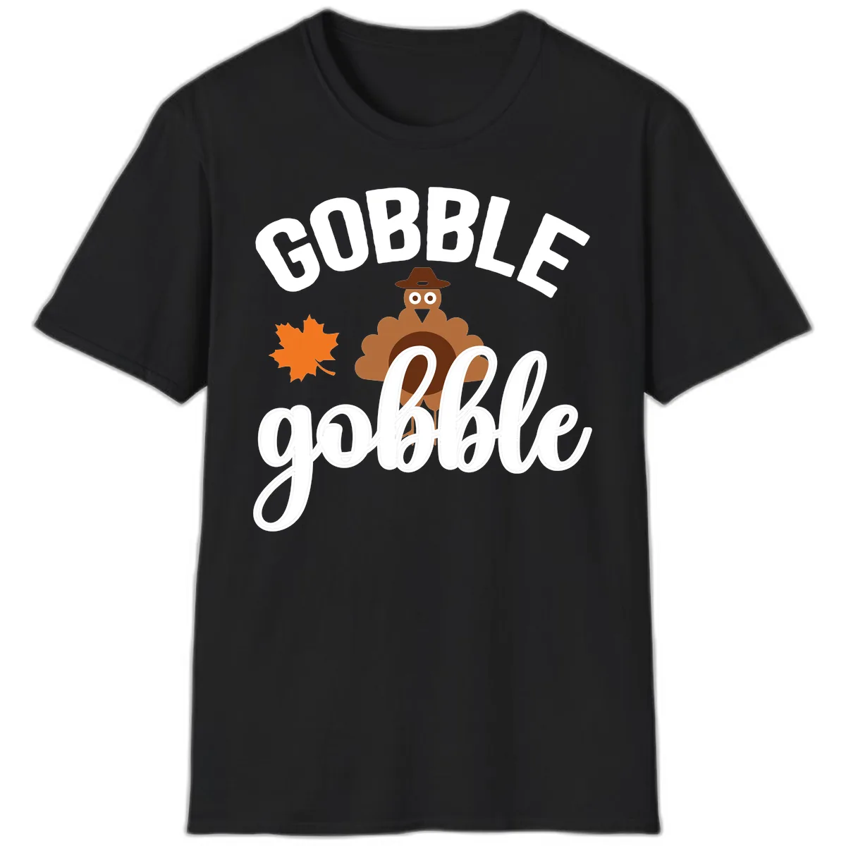 Gobble Gobble Turkey Thanksgiving Design T-Shirt in Black