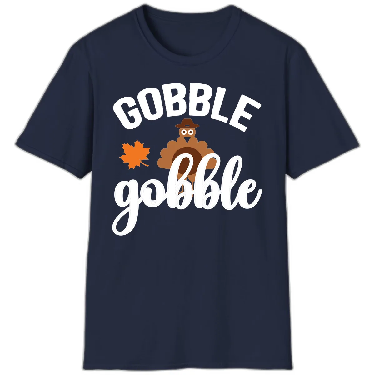 Gobble Gobble Turkey Thanksgiving Design T-Shirt in Navy