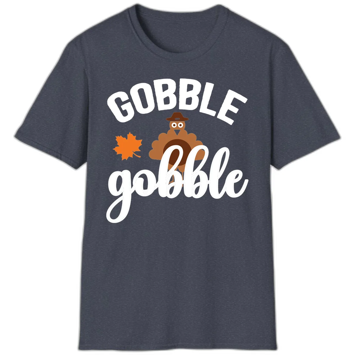 Gobble Gobble Turkey Thanksgiving Design T-Shirt in Heather Navy
