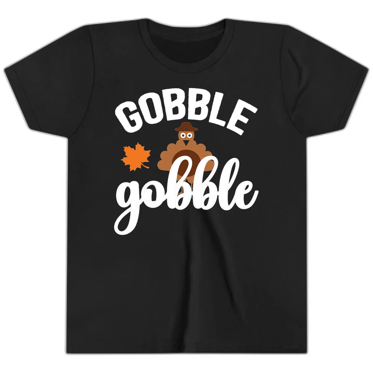 Gobble Gobble Turkey Thanksgiving Design Youth T-Shirt in Black