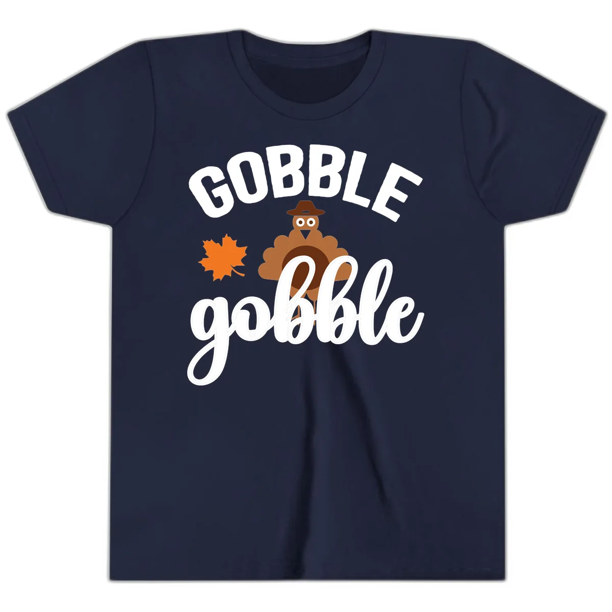 Gobble Gobble Turkey Thanksgiving Design Youth T-Shirt in Navy