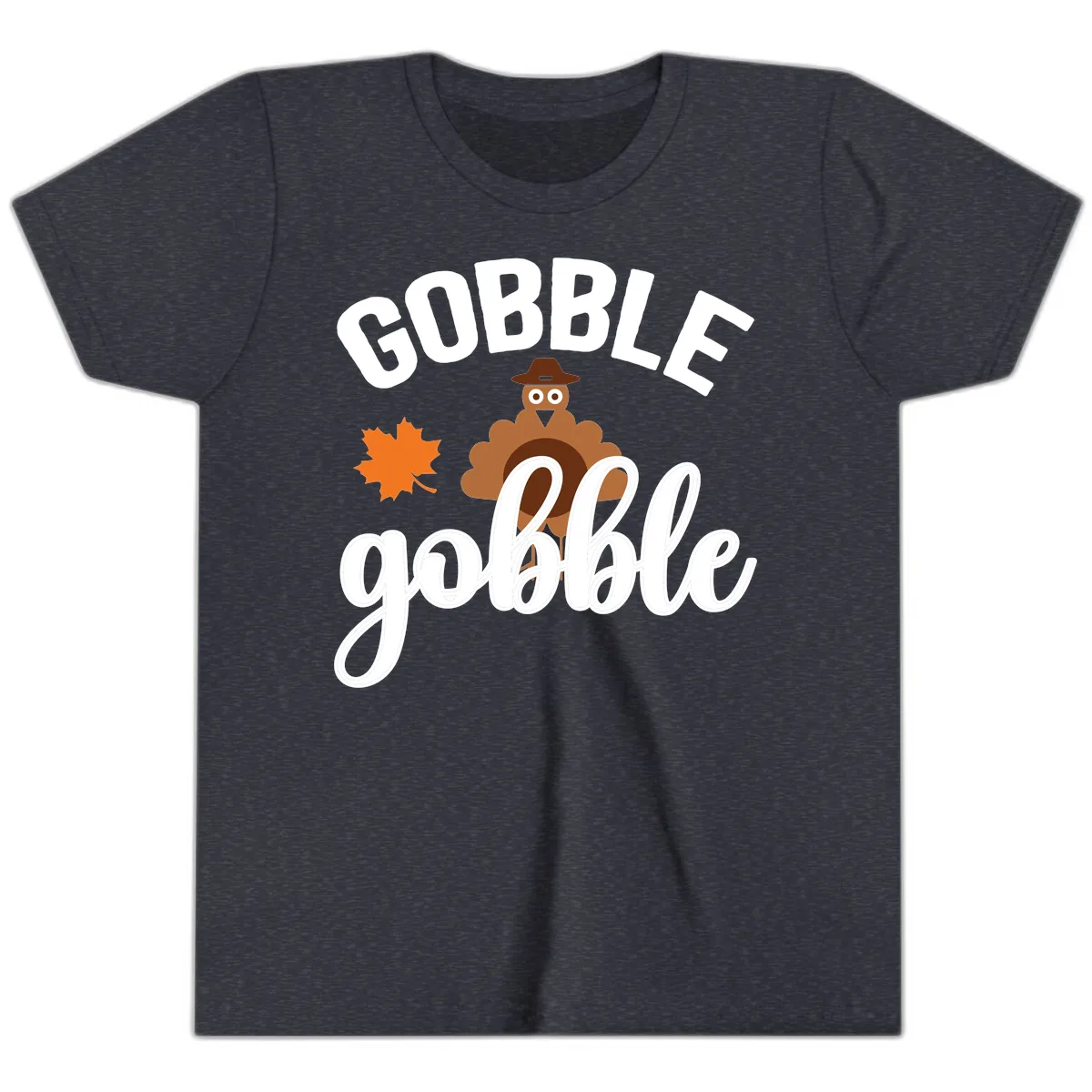 Gobble Gobble Turkey Thanksgiving Design Youth T-Shirt in Heather Navy