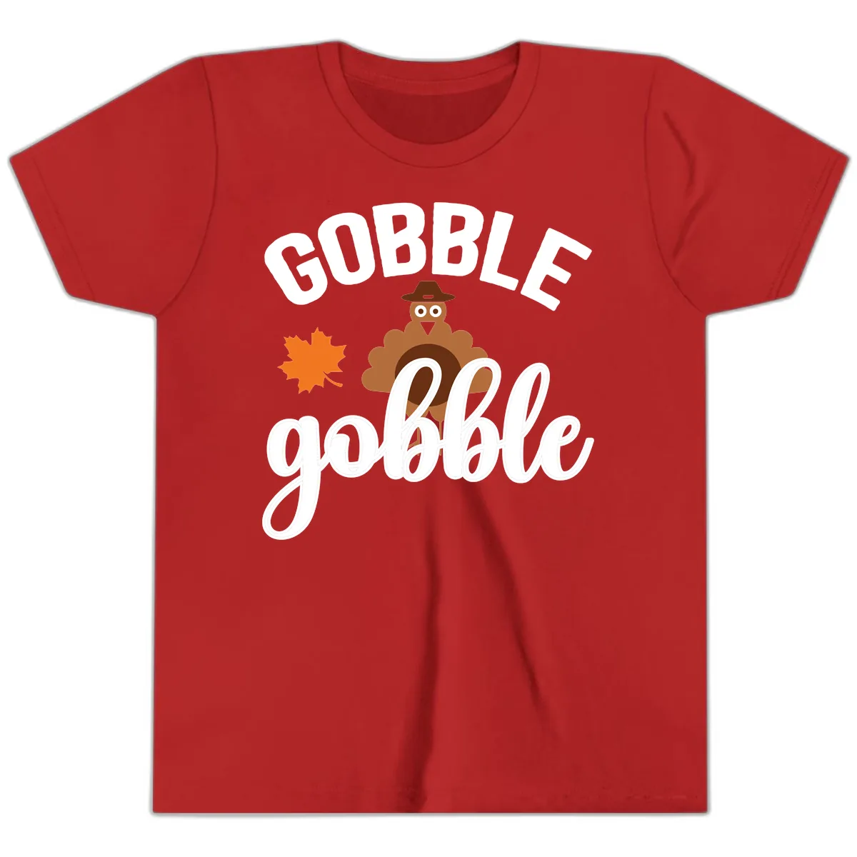 Gobble Gobble Turkey Thanksgiving Design Youth T-Shirt in Red