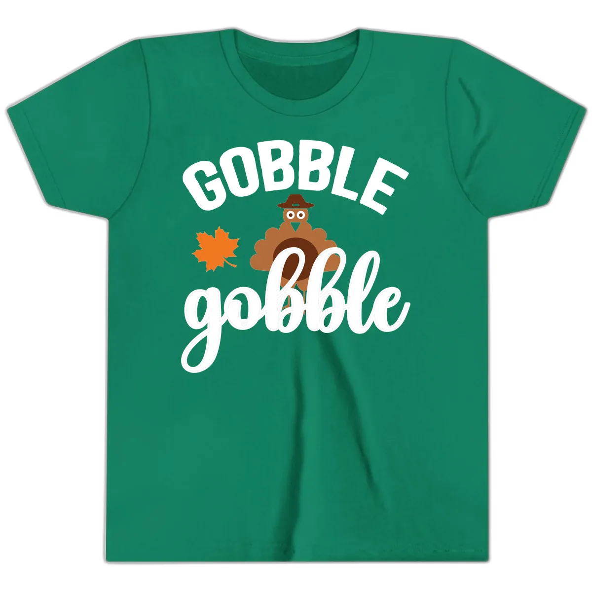 Gobble Gobble Turkey Thanksgiving Design Youth T-Shirt in Kelly