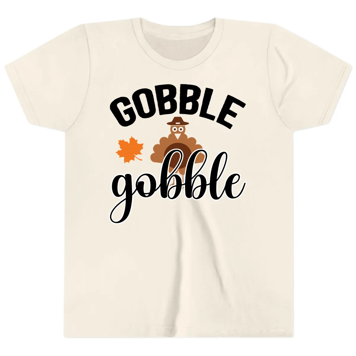 Gobble Gobble Turkey Thanksgiving Design Youth T-Shirt in Natural