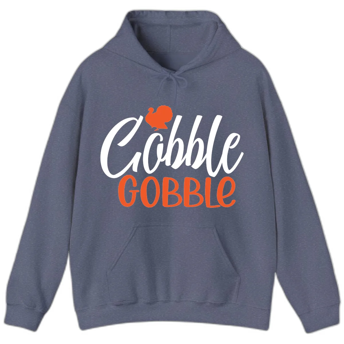 Gobble Gobble Turkey Thanksgiving Design Hoodie in Heather Navy