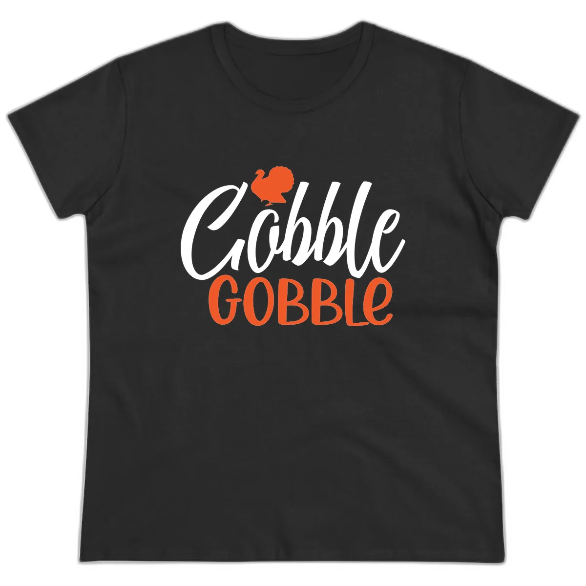 Gobble Gobble Turkey Thanksgiving Design Ladies Tee in Black
