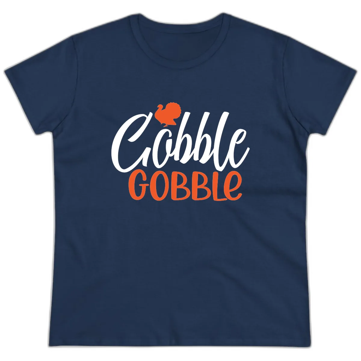Gobble Gobble Turkey Thanksgiving Design Ladies Tee in Navy