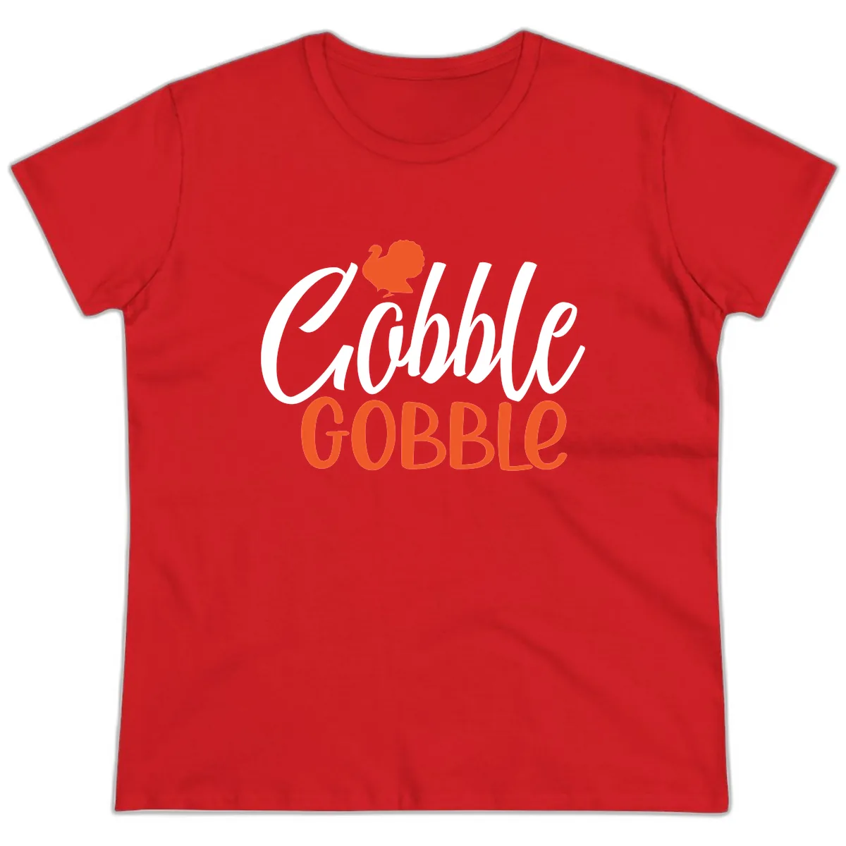 Gobble Gobble Turkey Thanksgiving Design Ladies Tee in Red