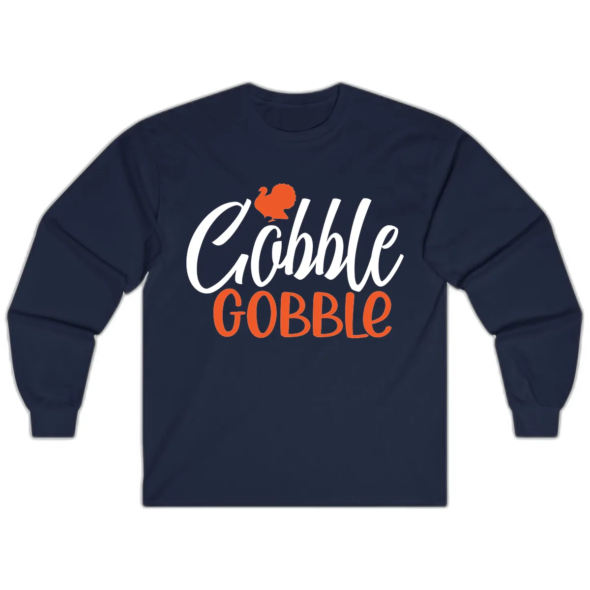 Gobble Gobble Turkey Thanksgiving Design Long Sleeve in Navy