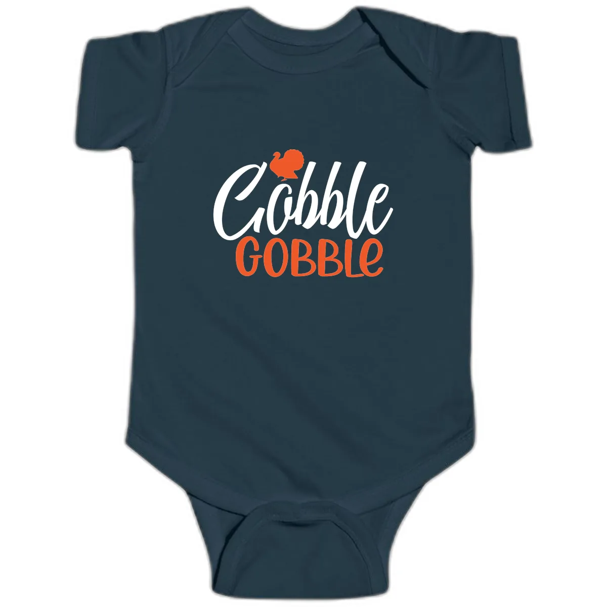 Gobble Gobble Turkey Thanksgiving Design Baby Onesie in Navy