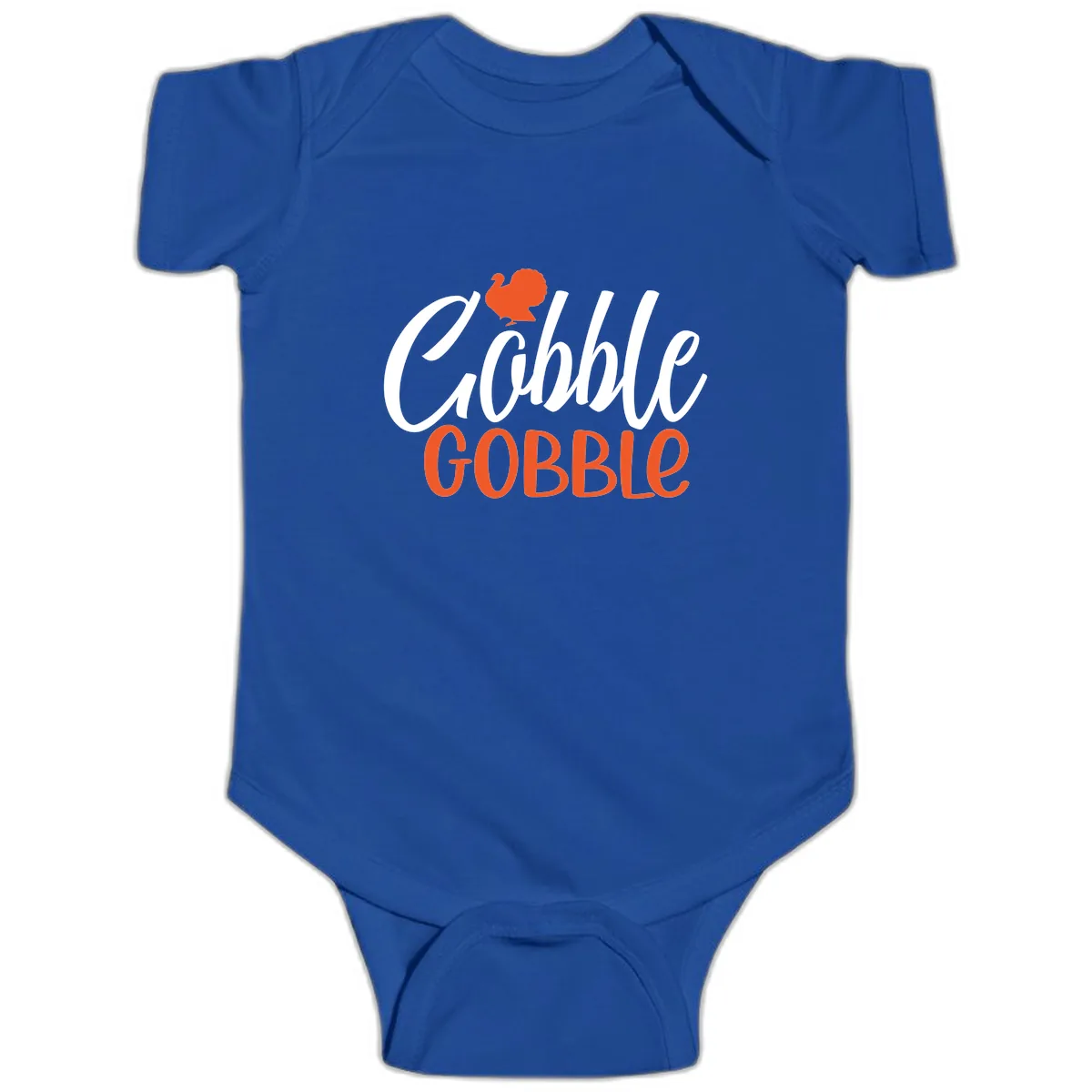 Gobble Gobble Turkey Thanksgiving Design Baby Onesie in Royal