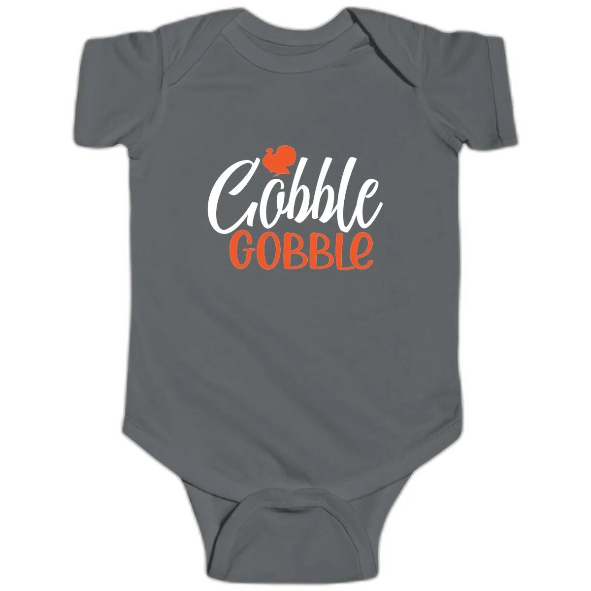 Gobble Gobble Turkey Thanksgiving Design Baby Onesie in Charcoal