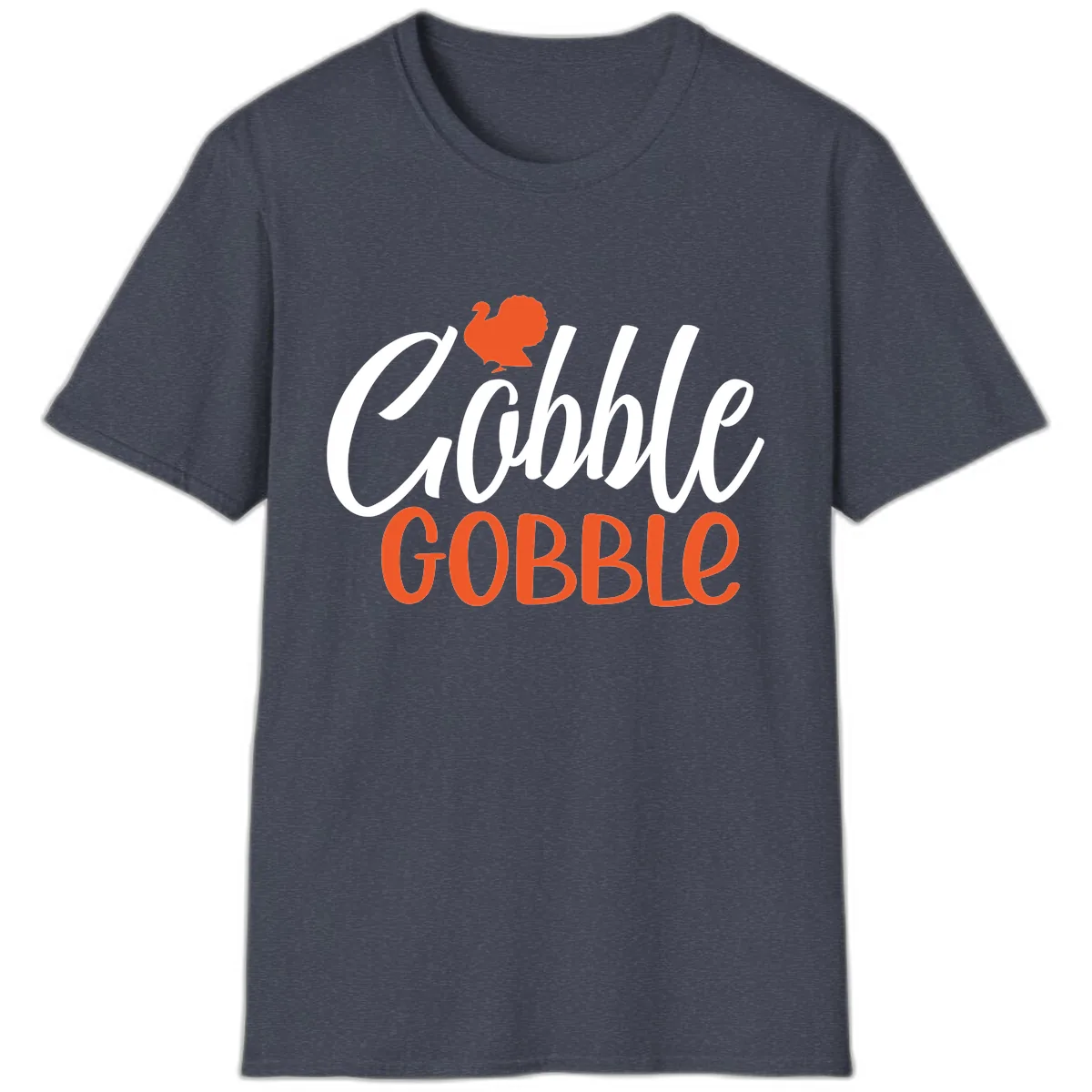 Gobble Gobble Turkey Thanksgiving Design T-Shirt in Heather Navy
