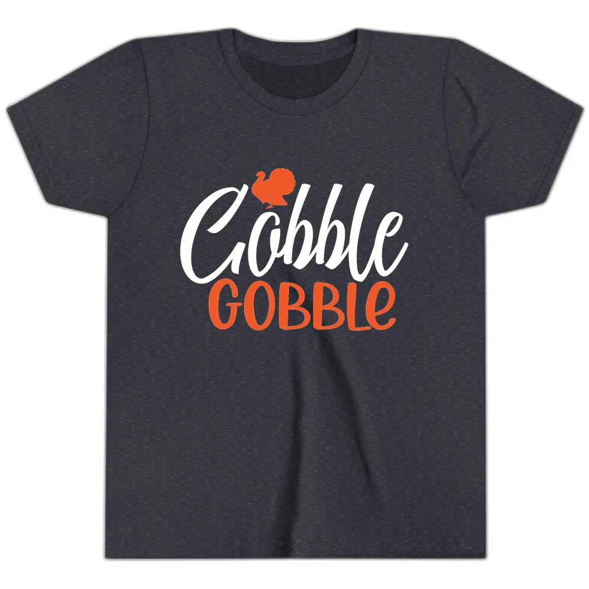 Gobble Gobble Turkey Thanksgiving Design Youth T-Shirt in Heather Navy