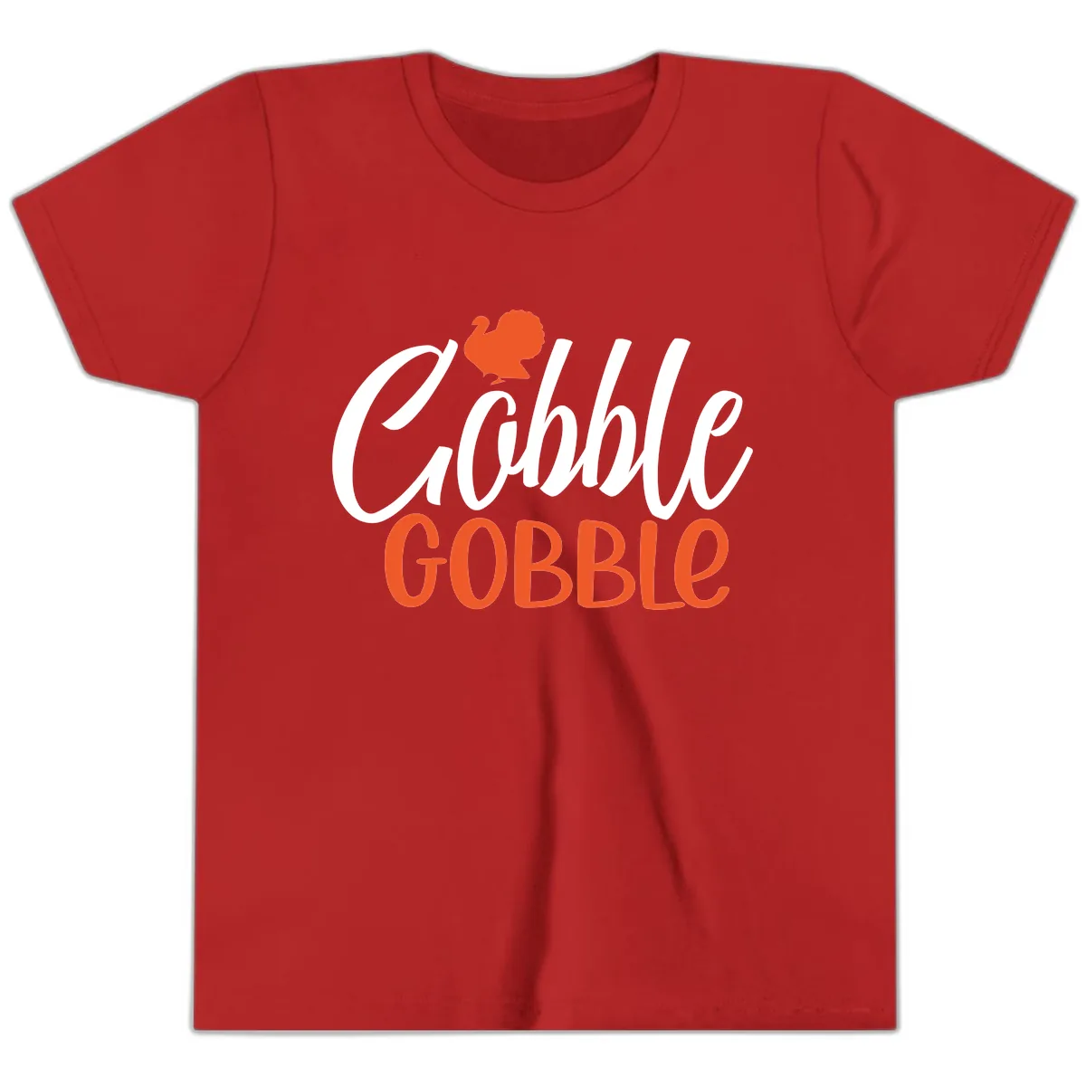 Gobble Gobble Turkey Thanksgiving Design Youth T-Shirt in Red