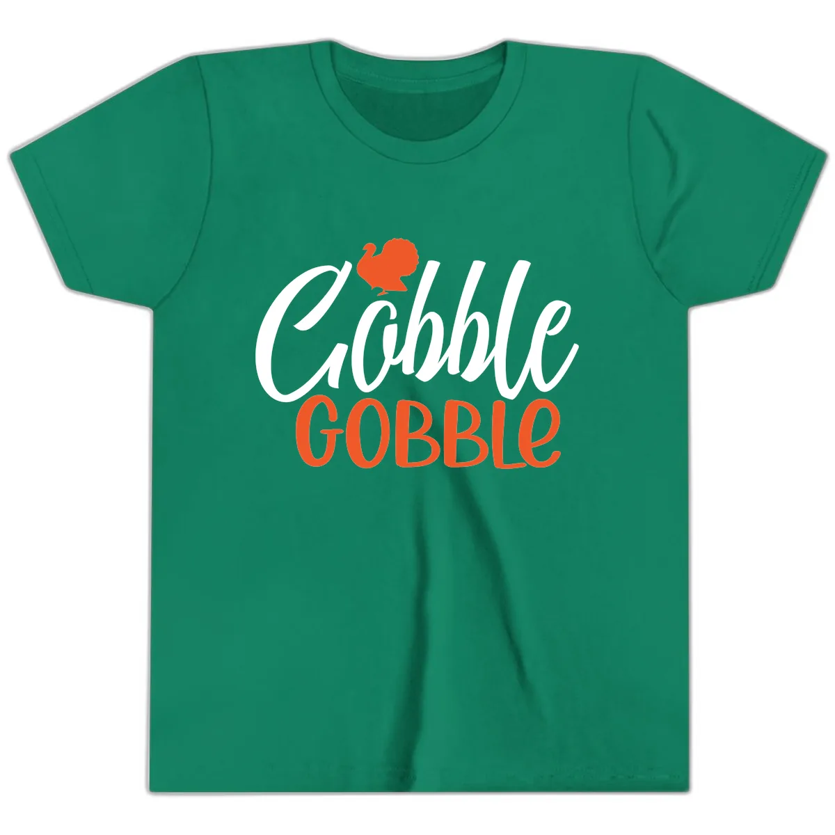 Gobble Gobble Turkey Thanksgiving Design Youth T-Shirt in Kelly