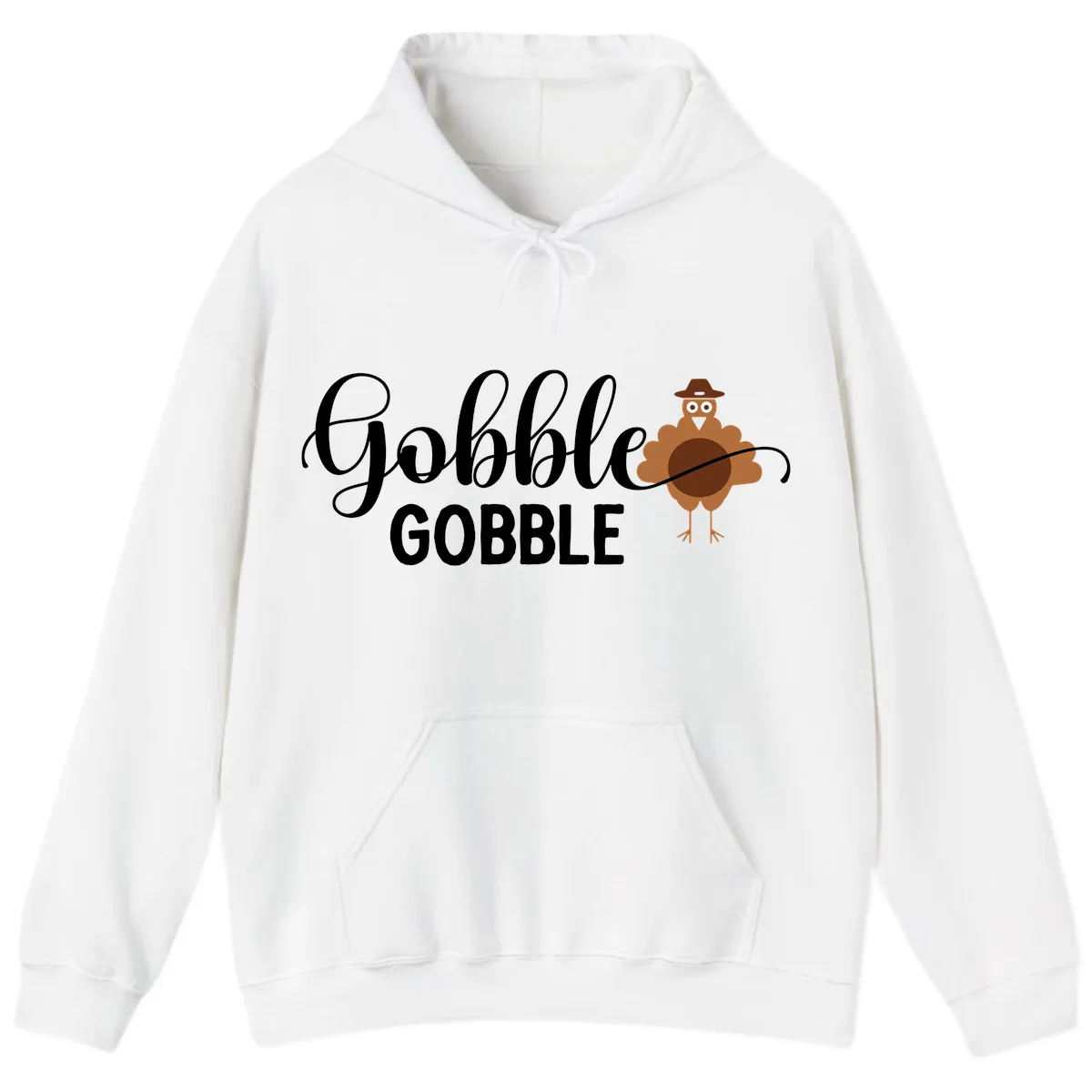 Gobble Gobble Turkey Thanksgiving Celebration Hoodie in White