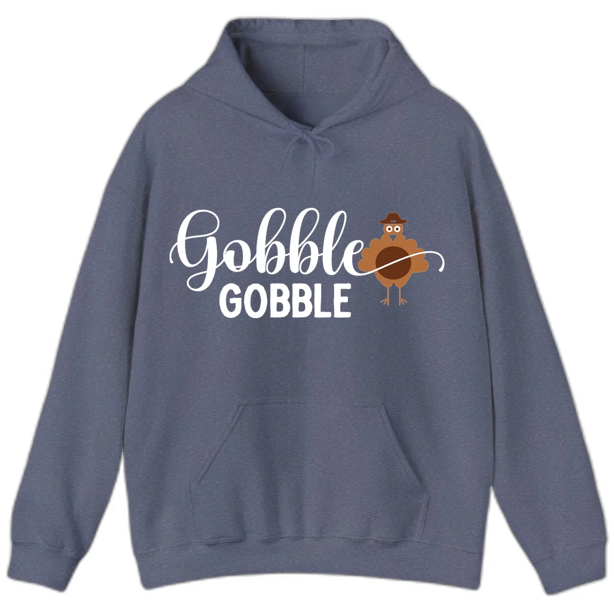 Gobble Gobble Turkey Thanksgiving Celebration Hoodie in Heather Navy