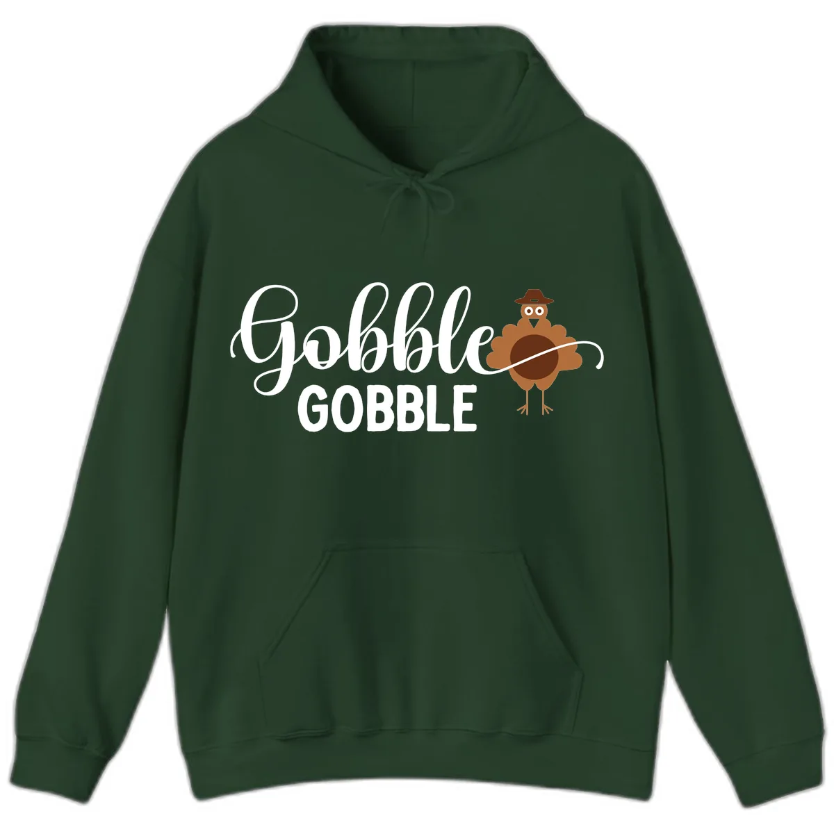 Gobble Gobble Turkey Thanksgiving Celebration Hoodie in Forest Green