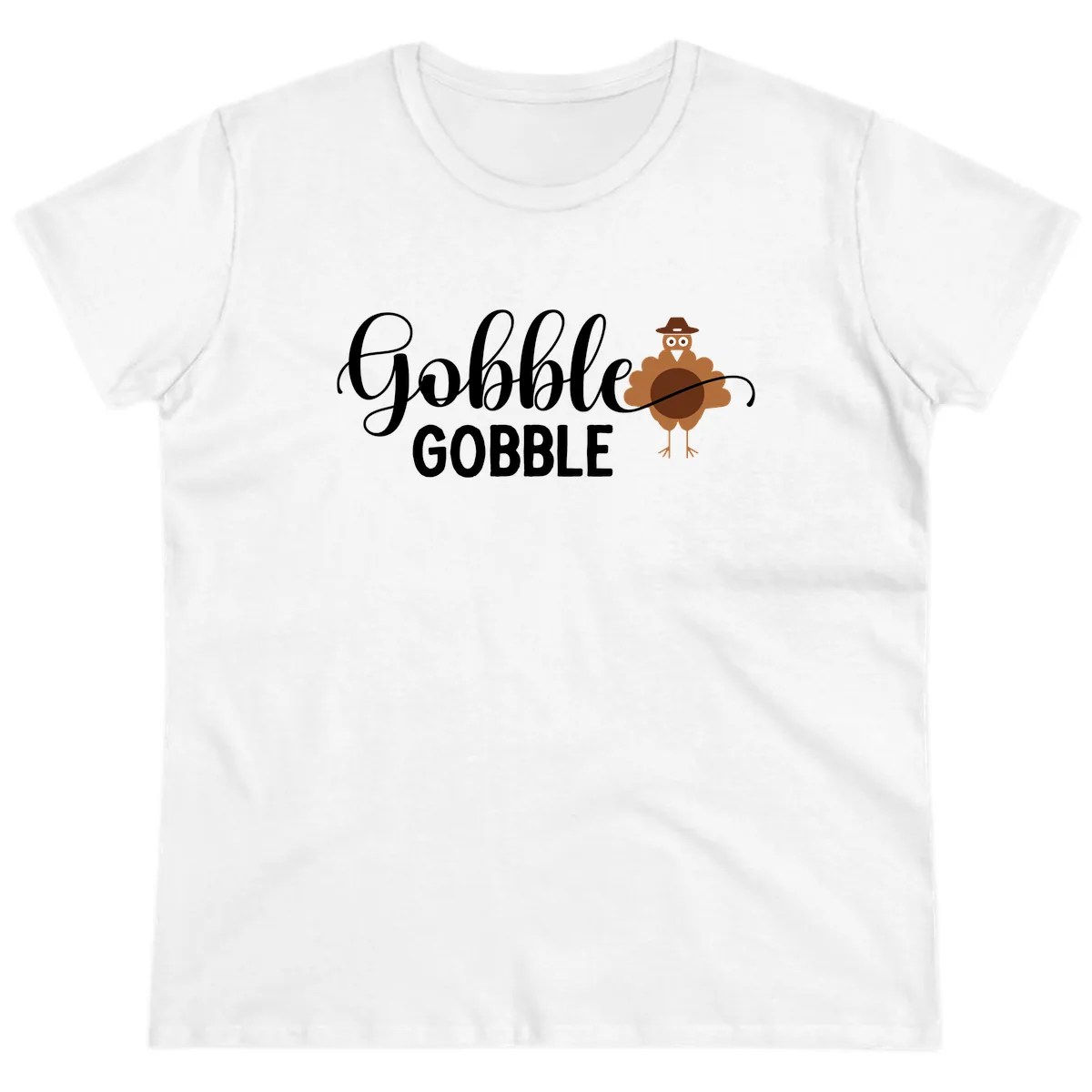 Gobble Gobble Turkey Thanksgiving Celebration Ladies Tee in White