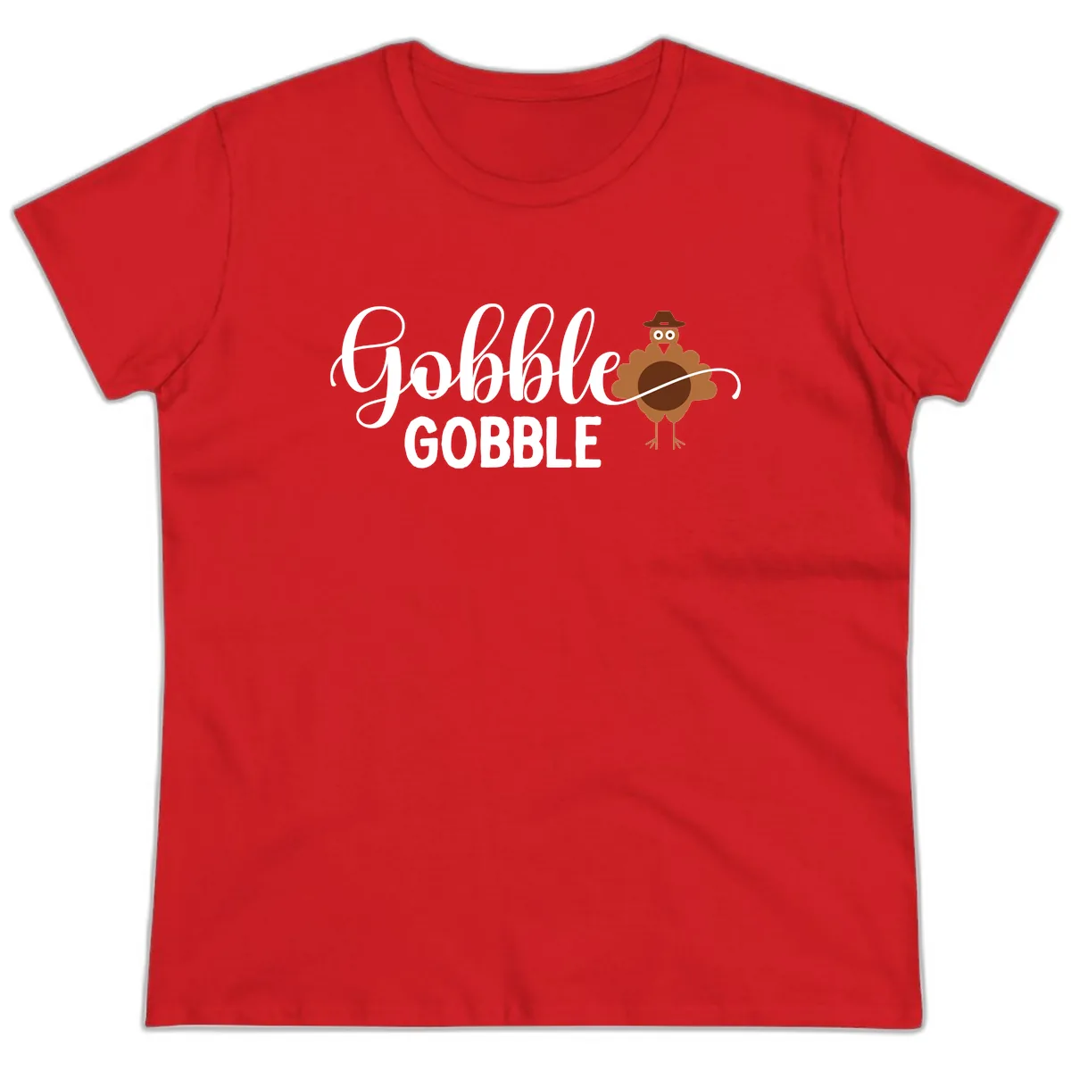 Gobble Gobble Turkey Thanksgiving Celebration Ladies Tee in Red