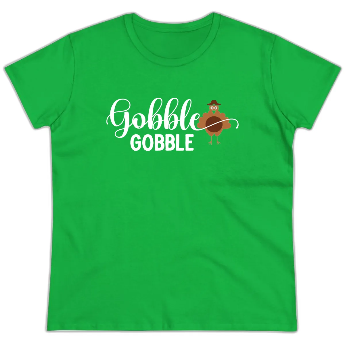 Gobble Gobble Turkey Thanksgiving Celebration Ladies Tee in Irish Green