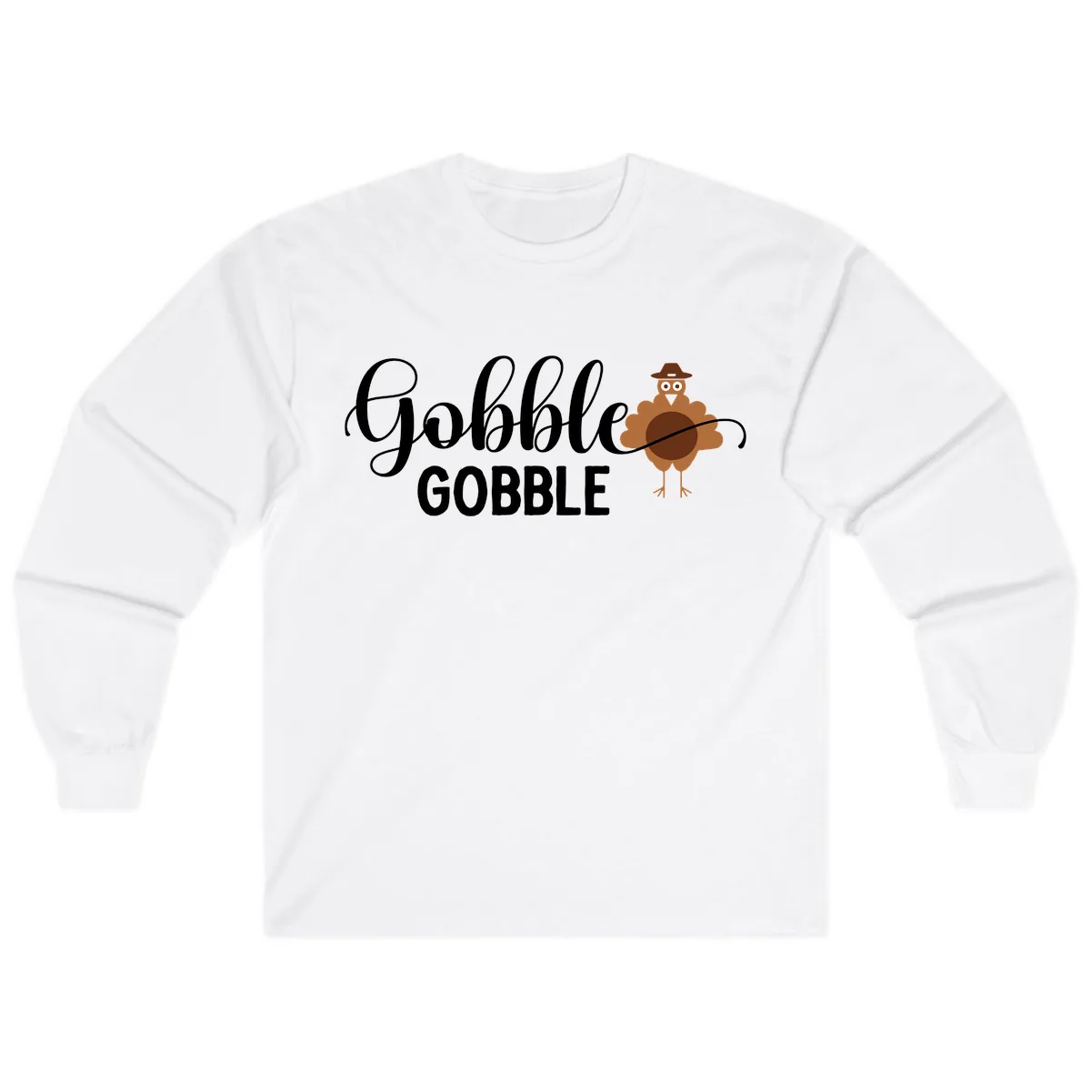 Gobble Gobble Turkey Thanksgiving Celebration Long Sleeve in White