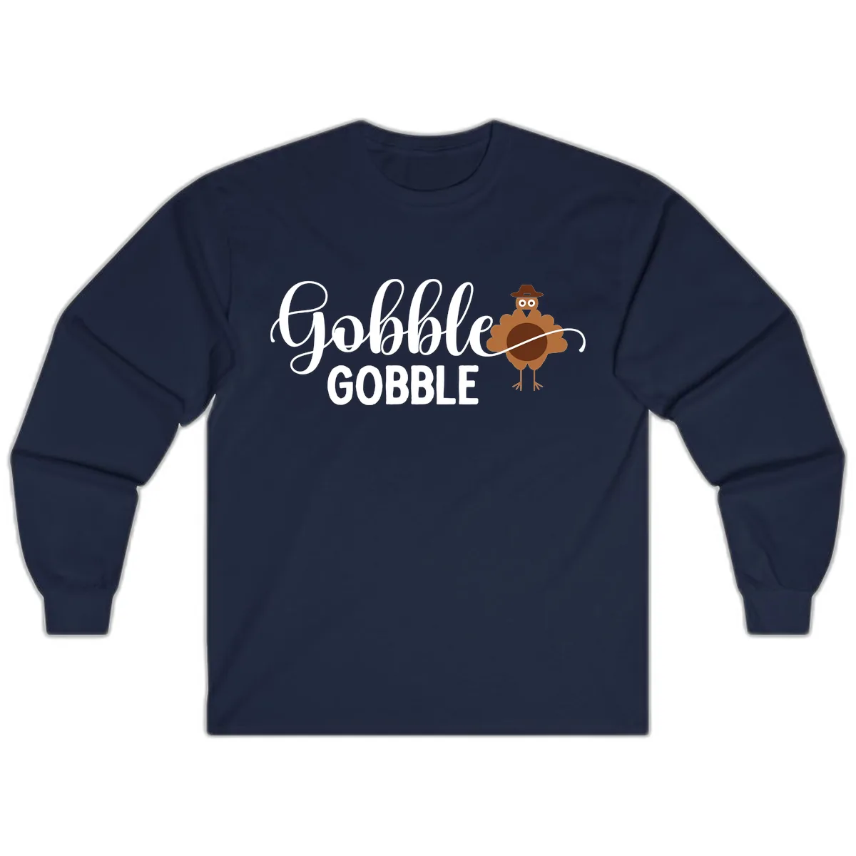 Gobble Gobble Turkey Thanksgiving Celebration Long Sleeve in Navy